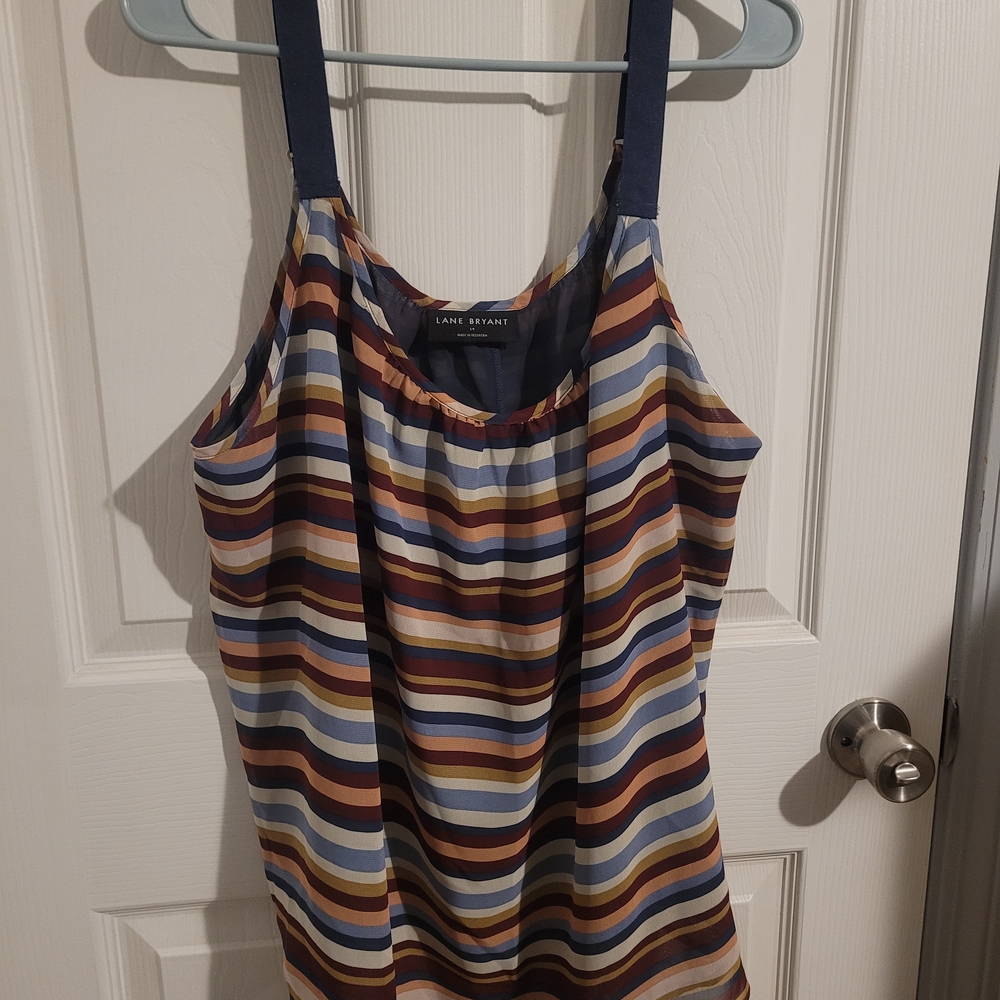 Lane Bryant Blue and Brown Striped Tank Top